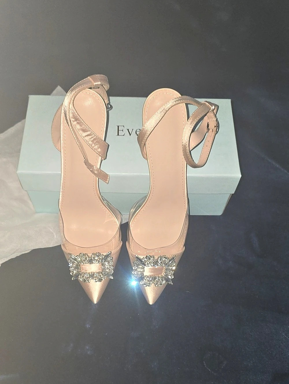 Ever-Pretty Susanny Rhinestone Apricot Rhinestone Pointed-Toe Heels in Pink US